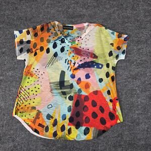 Talk of the Walk Abstract Print Sheer Blouse Women M Colorful Artsy Tunic Top